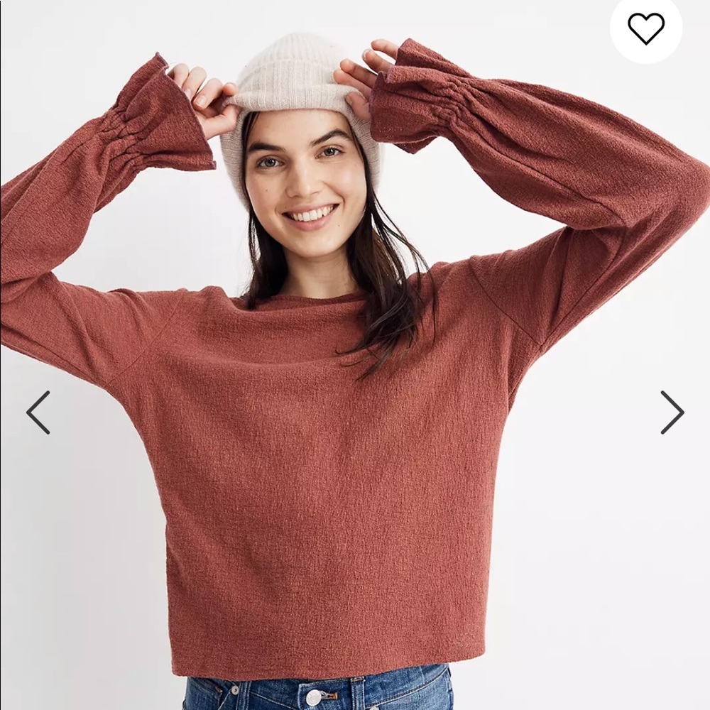 Madewell Texture & Thread Ruffle-Cuff Top - Black, S - Picture 9 of 12